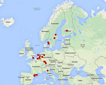 Kartenausschnitt mit Markierungen für die Eurotowns-Partnerstädte