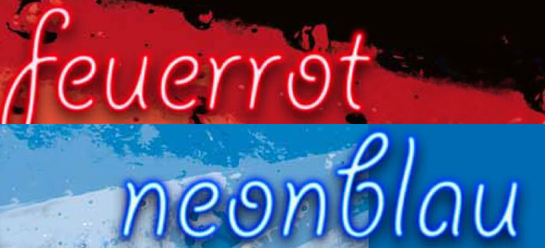 Logo feuerrot und neonblau